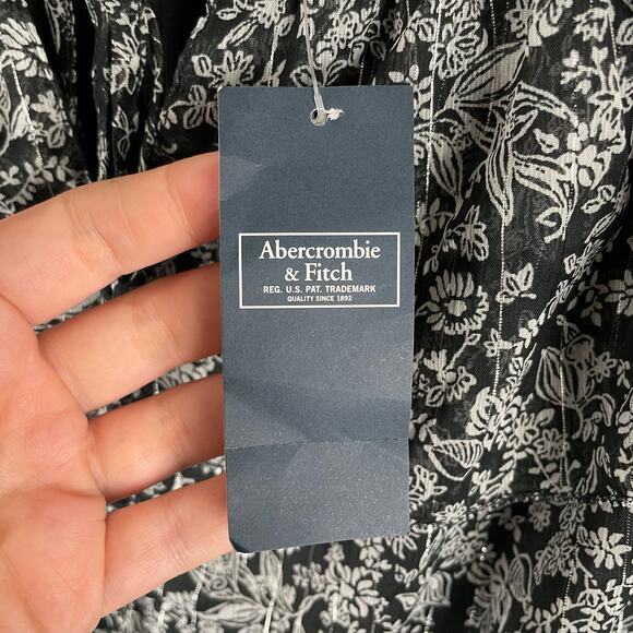 NWT Abercrombie Semi-Sheer Floral Metallic Off-Shoulder Bodysuit Black White LS - Picture 9 of 12